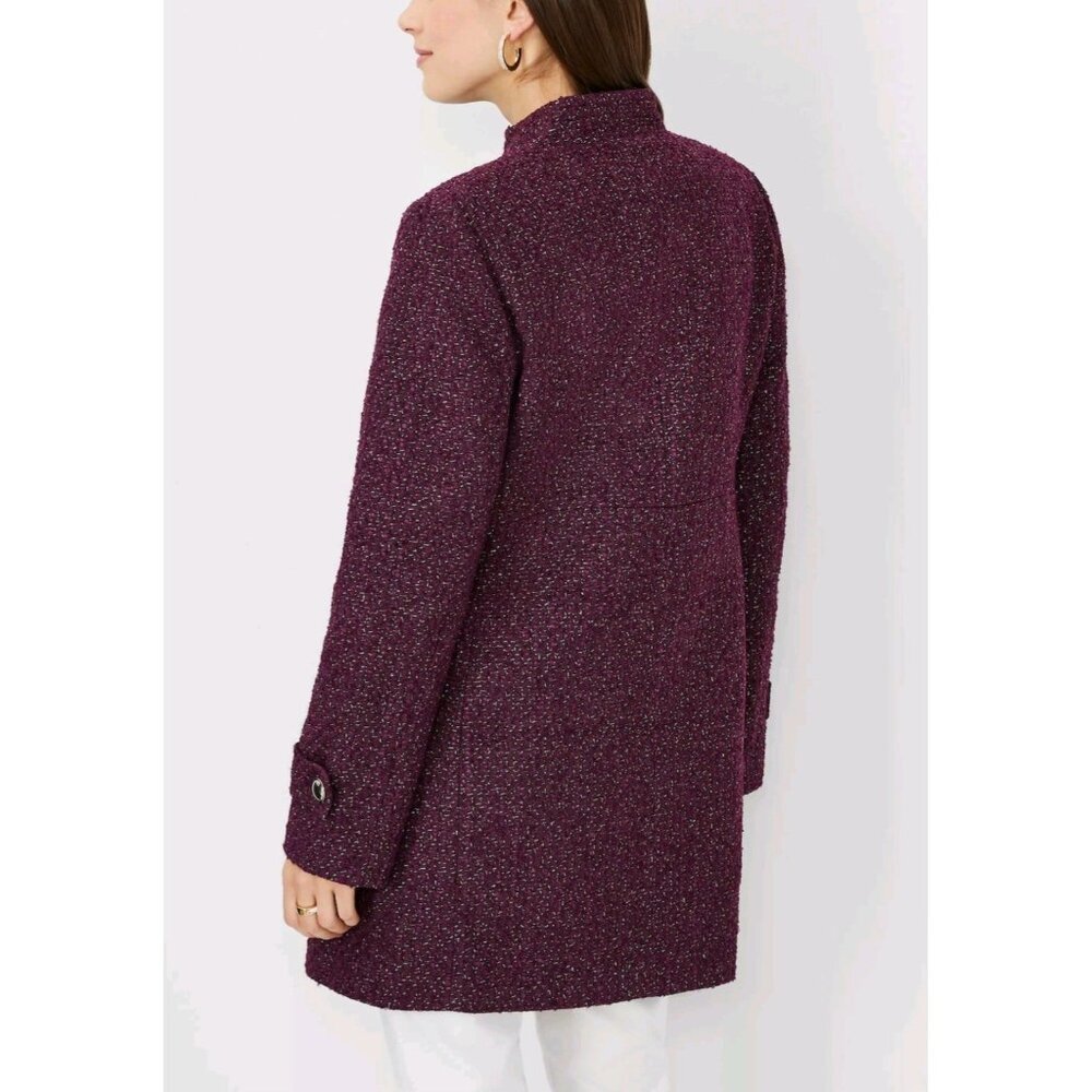 ANN TAYLOR SHIMMER POTENT PURPLE TWEED FITTED DOUBLE BREASTED COAT SZ XLP - Picture 3 of 9